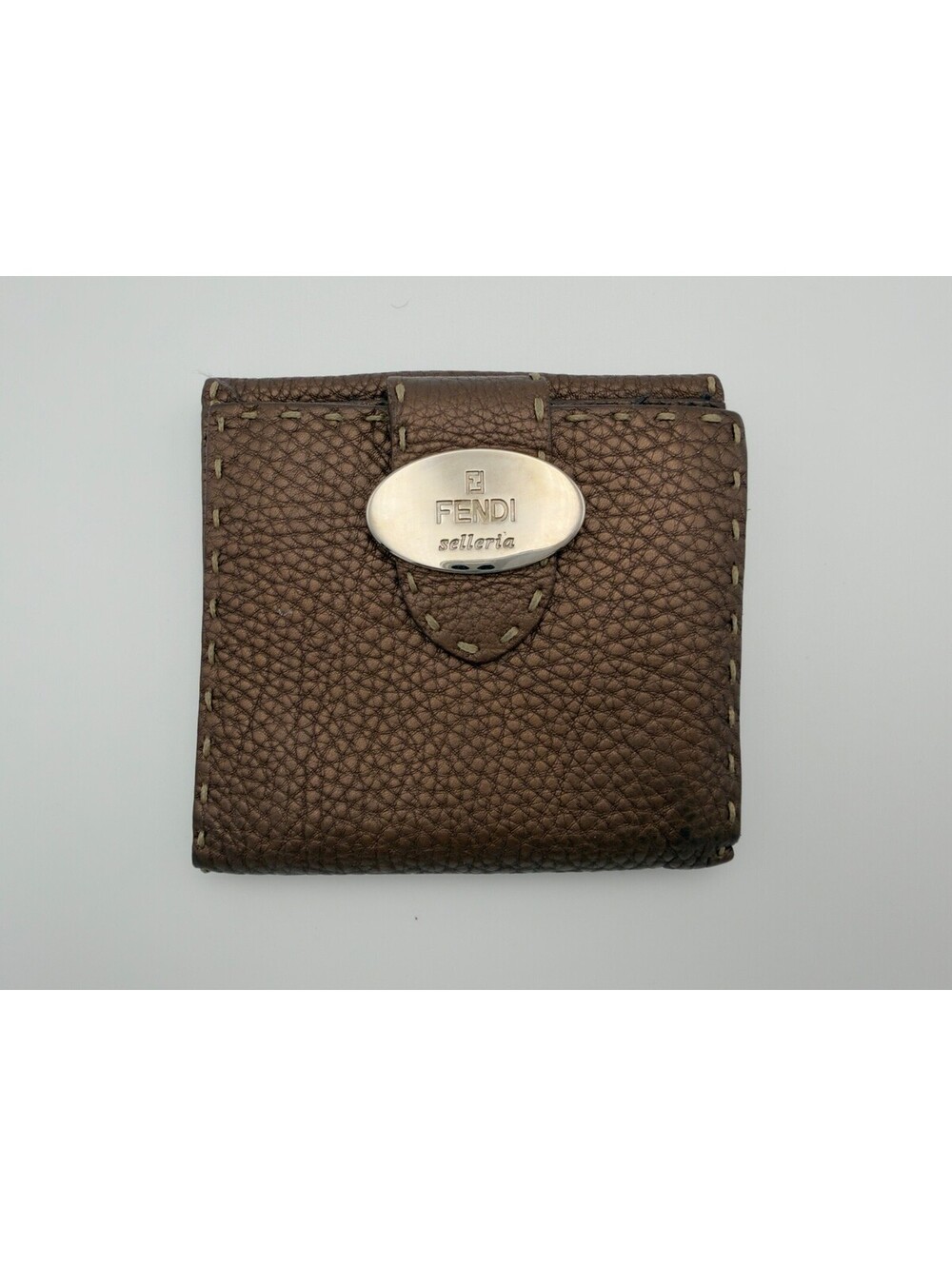 Authentic Fendi Selleria Small Bifold Wallet Hand-Stitched Roman Leather Brown